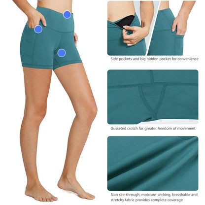 baleaf Biker Shorts Women Yoga Gym Workout Spandex Running Volleyball Tummy Control Compression with Pockets 5" Green XXXL