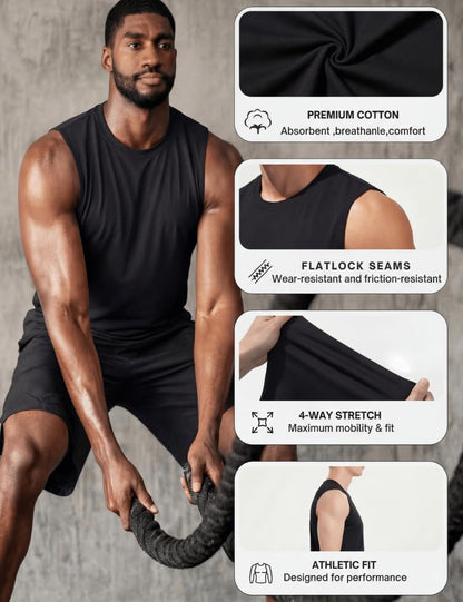 TACVASEN Black Tank Top Men Gym Moisture Wicking Sleeveless Shirts Breathable Workout Casual Cotton Summer Summer Tank Tops XL