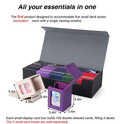 Venssu MTG Deck Box Holds 5 Display Card Deck Boxes with Playmat and Dice Box,Includes 10 colorful dividers and 1 card supporter, Trading Card Storage Box For Magic Game Cards (Black and Grey)