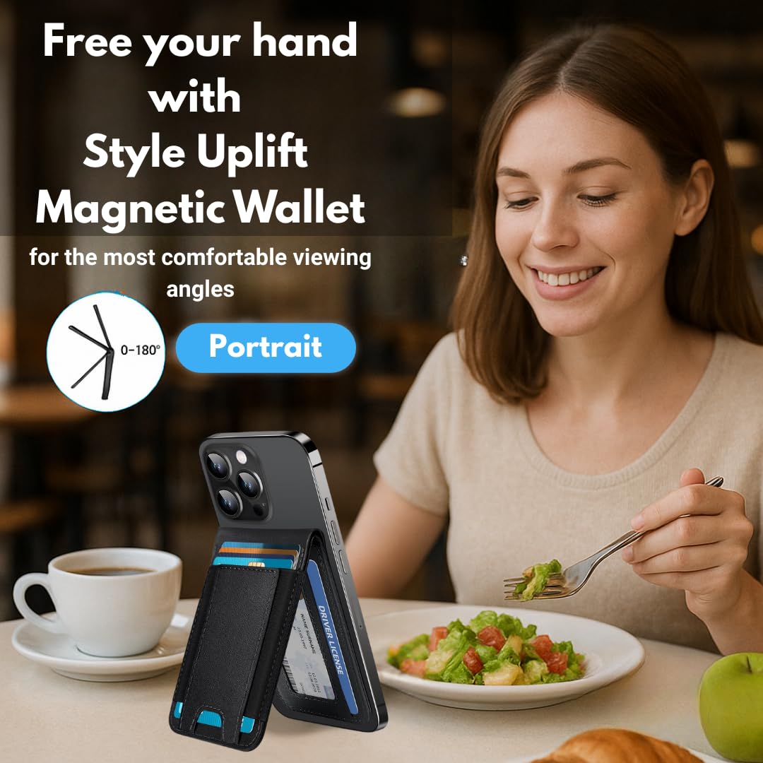 Style Uplift SU.Snap Magsafe Wallet Compatible with MagSafe for iPhone 17/16/15/14/13/12 Series, 8-Card Slim Phone Wallet Holder with Elastic Back, Vegan Leather Minimalist Magnetic Wallet Stand