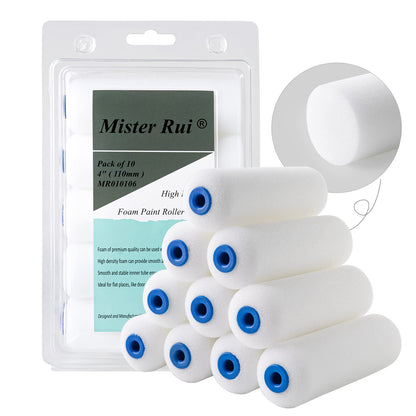 Mister Rui Foam Paint Roller, 4 inch Paint Roller 8 Pack, Small Paint Roller, High Density Foam Paint Roller Tray and Liner Set, Sponge Rollers for Painting and Staining
