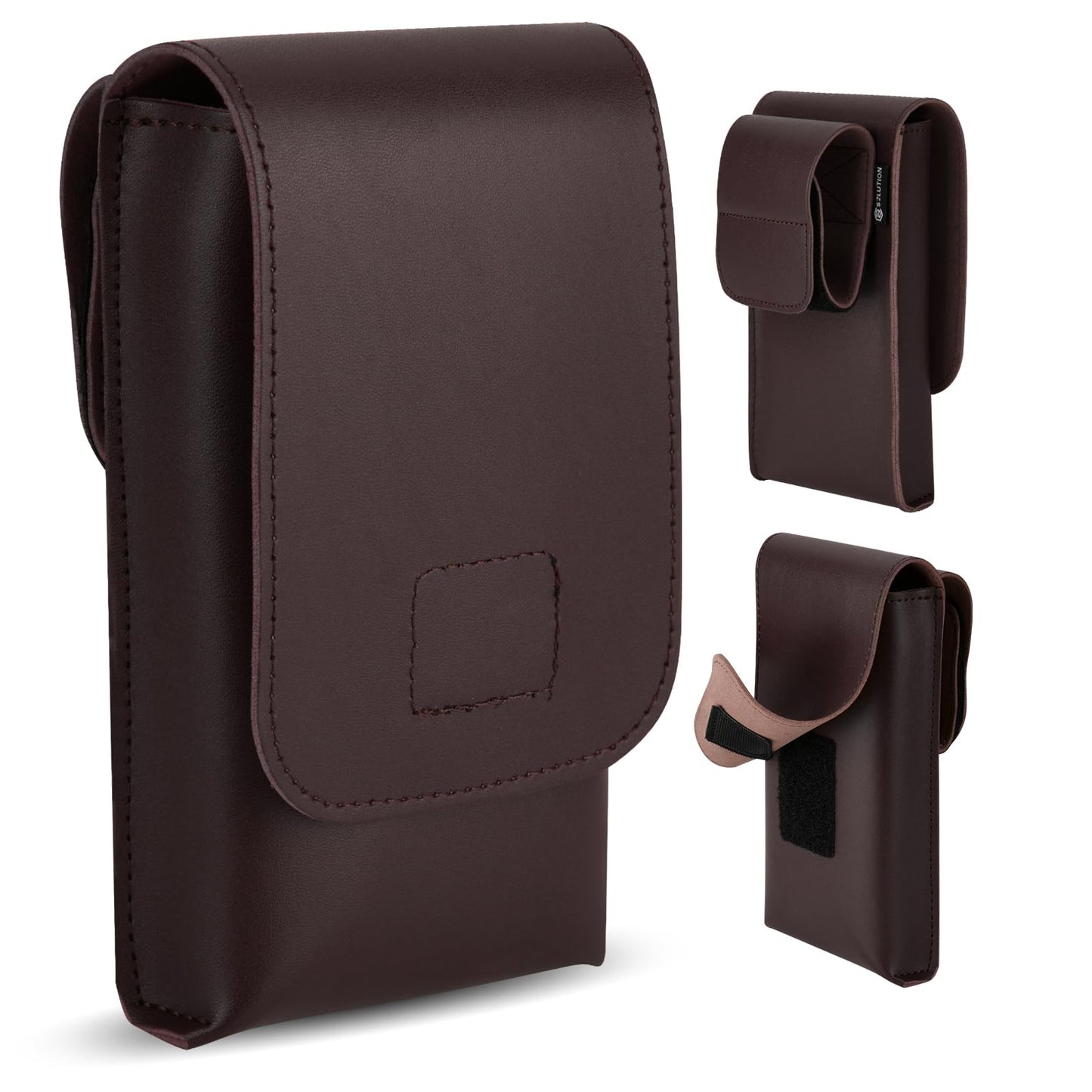 CaSZLUTION Phone Pouch for Cosplay - Ultra Fiber PU Leather Phone Holster Case with Belt Loop Keeper, Costume Accessory for Halloween, Conventions & Roleplay (Brown - L)