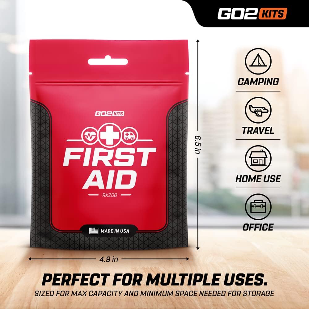 Go2Kits 38-Piece First Aid Kit 2.0, Basic Plus Emergency First Aid Kit for Home, Work & Travel, Red, 38 Pieces, 5-Pack (RX200)