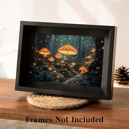 Yesad Mushroom Forest Canvas Wall Art Print, Mushroom Décor Magical Forest Pictures Enchanted Forest Décor Magic Mushrooms Botanical Art Farmhouse Living Room Wall Décor (Unframed,12”x8”,Mushroom)
