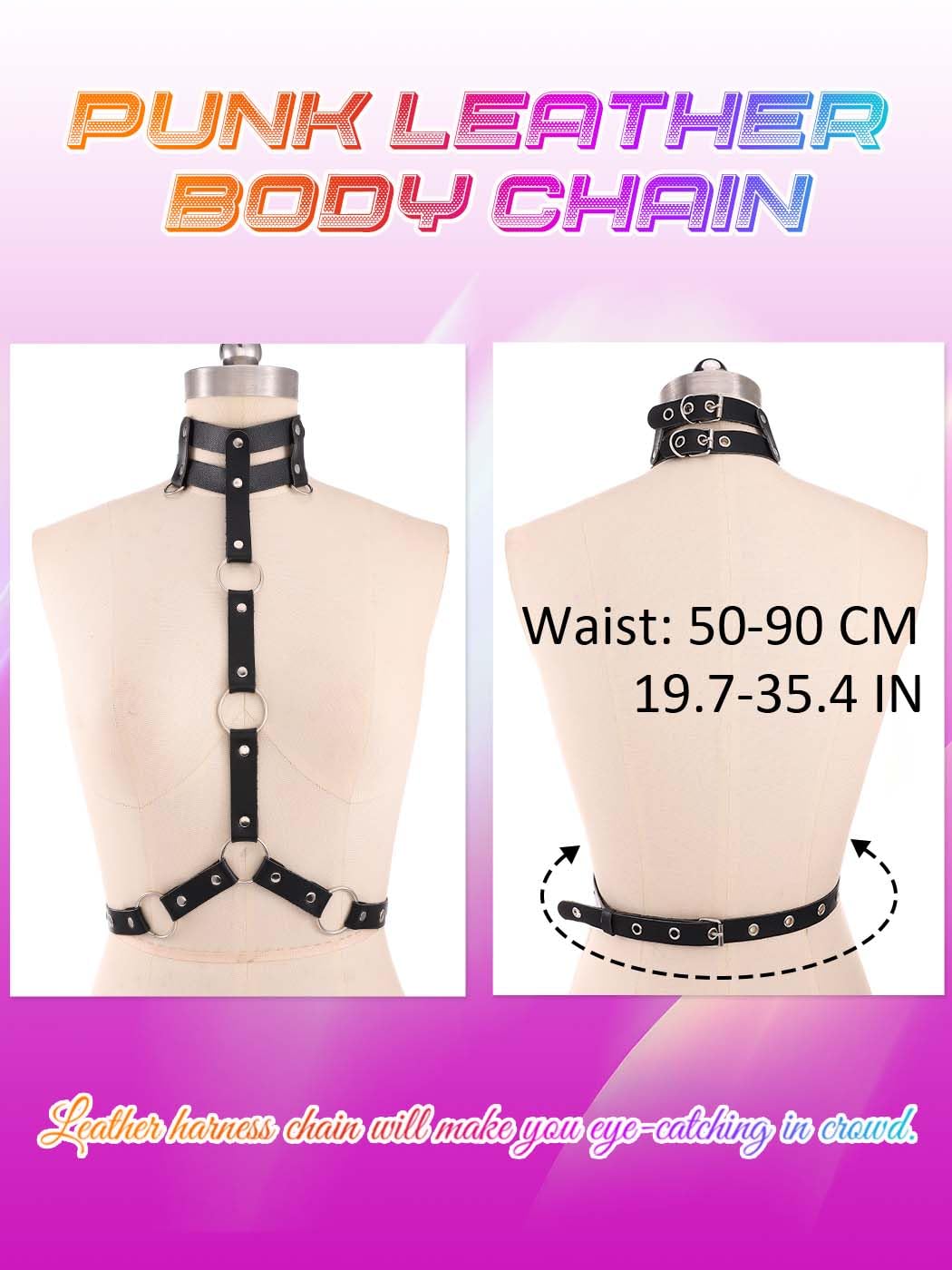 BODIY Black Chest Harness Belt Leather Chest Belt Plus Size Body Harness Fashion Strap Belts for Women (Black)