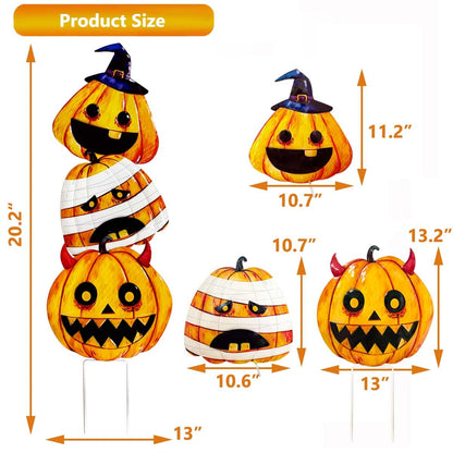 3 Packs Halloween Garden Stakes, Stacked Metal Pumpkins Jack-o-Lantern LawnDecor, Halloween Decorative 3D Pumpkin Yard Signs Stake for Outdoor Front Garden Pathway Decorations
