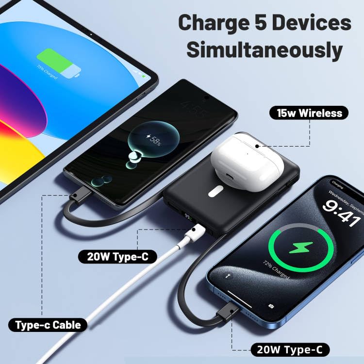 Azmuth for Magsafe Battery Pack, 10000mAh Magnetic Power Bank 22.5W PD Fast Charging with USB-C Cable LED Display Wireless Portable Charger for Magsafe with Stand for iPhone 16/15/14/13/12/Pro/Pro Max