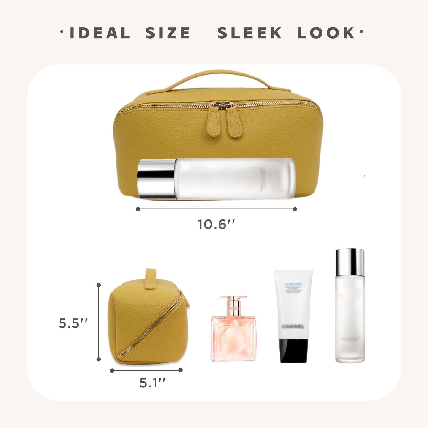 JINYIBAGS Travel Makeup Bag – Large Cosmetic Organizer with Waterproof PU Leather, Smooth Double Zipper & Tear-Resistant Lining, Toiletry Pouch for Women (Yellow)