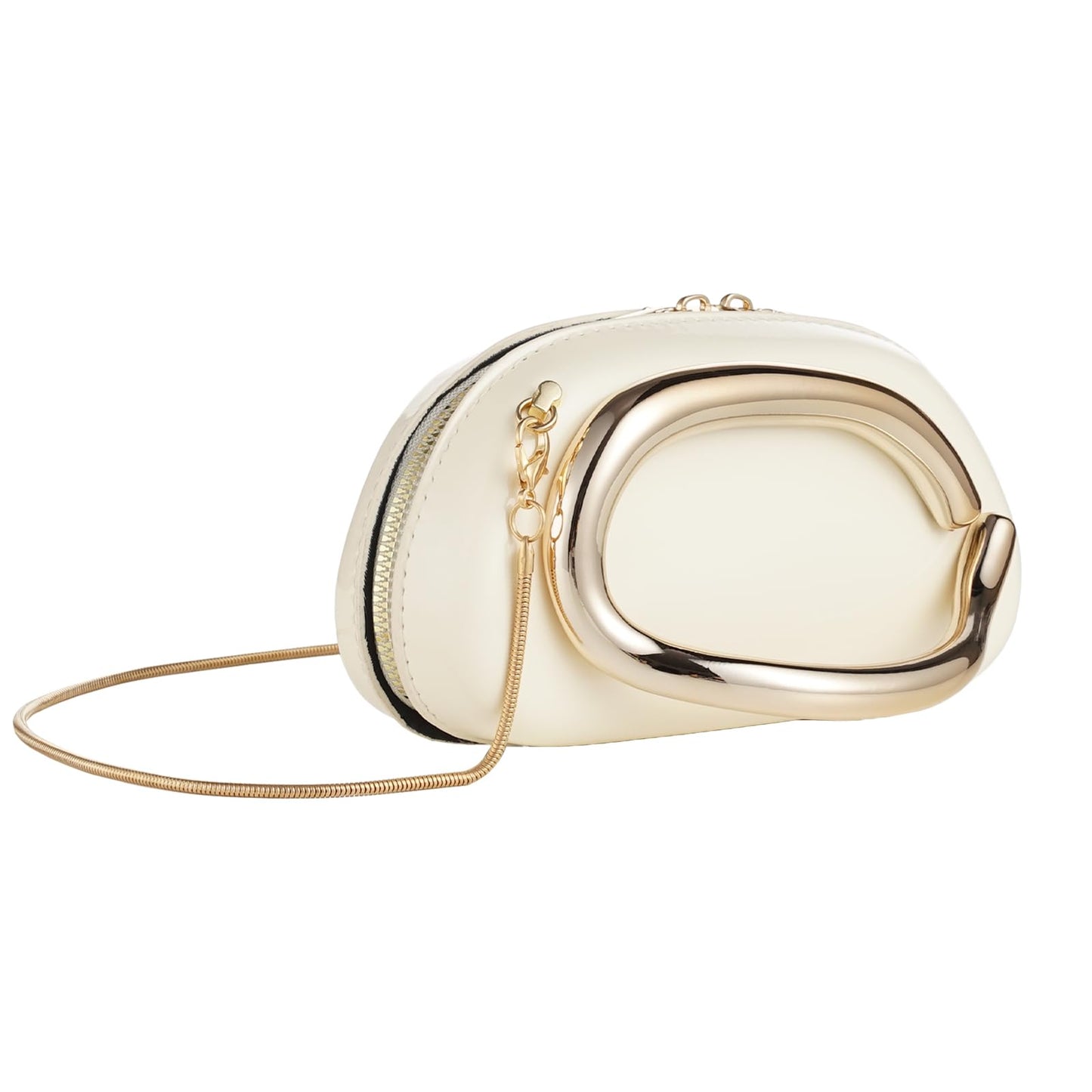 MAGTOBO Evening Clutch Purses for Women Formal, Zipper Lightweight Trendy Metal Handle Leather Evening Bag for Wedding Party (Leather Beige)