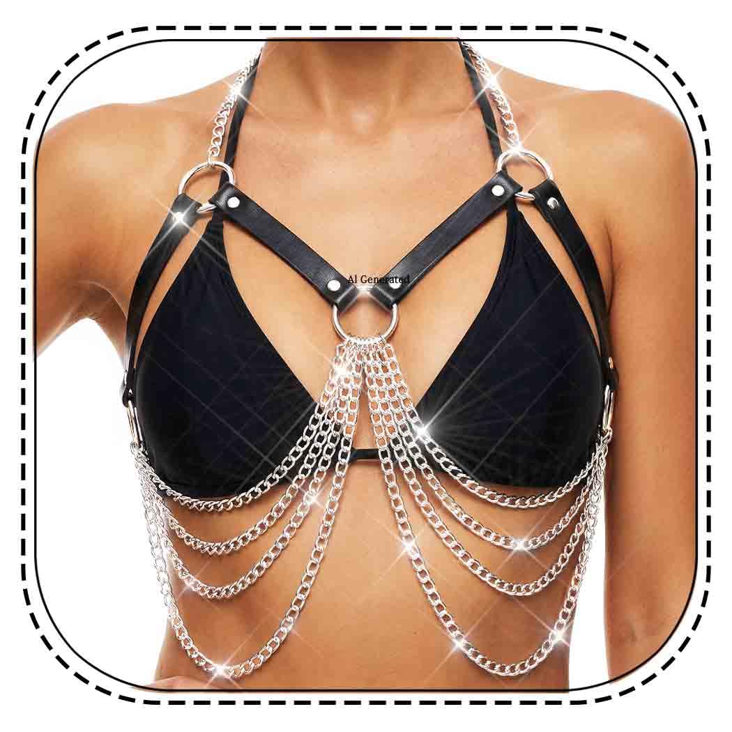 GEMILY Leather Chest Chain Belt Fashion Rave Goth Body Harness for Women