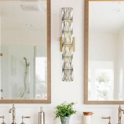 SAMTEEN 23.6-Inch Crystal Wall Sconce Gold Sconces Wall Lighting Mid-Century Modern 6-Light Wall Mount Light Brass Glass Wall Light Fixture for Bathroom Bedroom Hallway