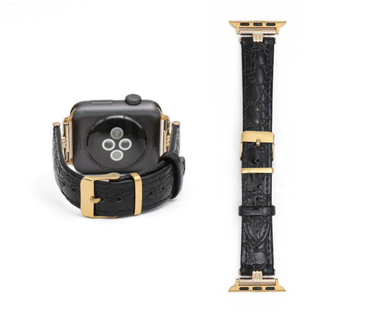 SNAKSTON Premium Faux Crocodile Leather Watch Band Compatible with Apple Watch Series Elegant Luxury Fashion Replacement Strap for Women Men Multi-Size Fit Luxury Multi-Tone Metal Buckle for iWatch Series 11/10/9/8/7/6/5/4/3/2/1/Ultra/SE (black, 42mm/44mm