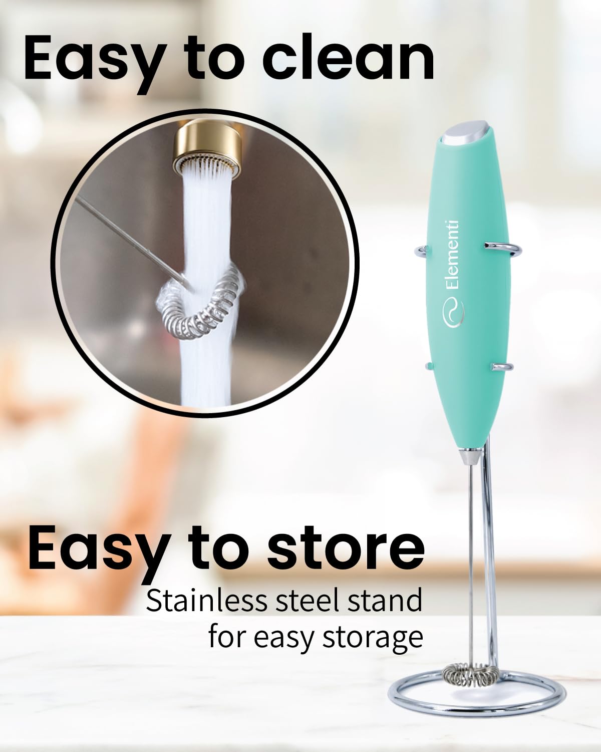 Elementi Portable Electric Milk Frother, Matcha Whisk, Milk Frother for Coffee Frother Electric Hand Blender, Mini Electric Whisk Small Hand Blender (Periwinkle)
