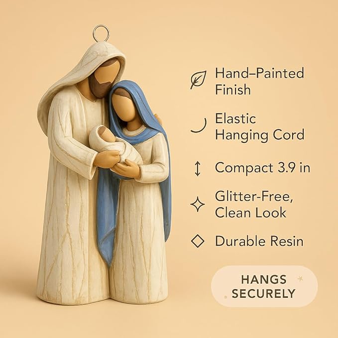 2-Pack Holy Family Nativity Hanging Ornament – Hand-Painted Resin Christmas Decoration, Religious Gift Keepsake for Xmas Tree, Wreath & Mantel – Mary, Joseph & Baby Jesus Figurine (Twin Holy Family)