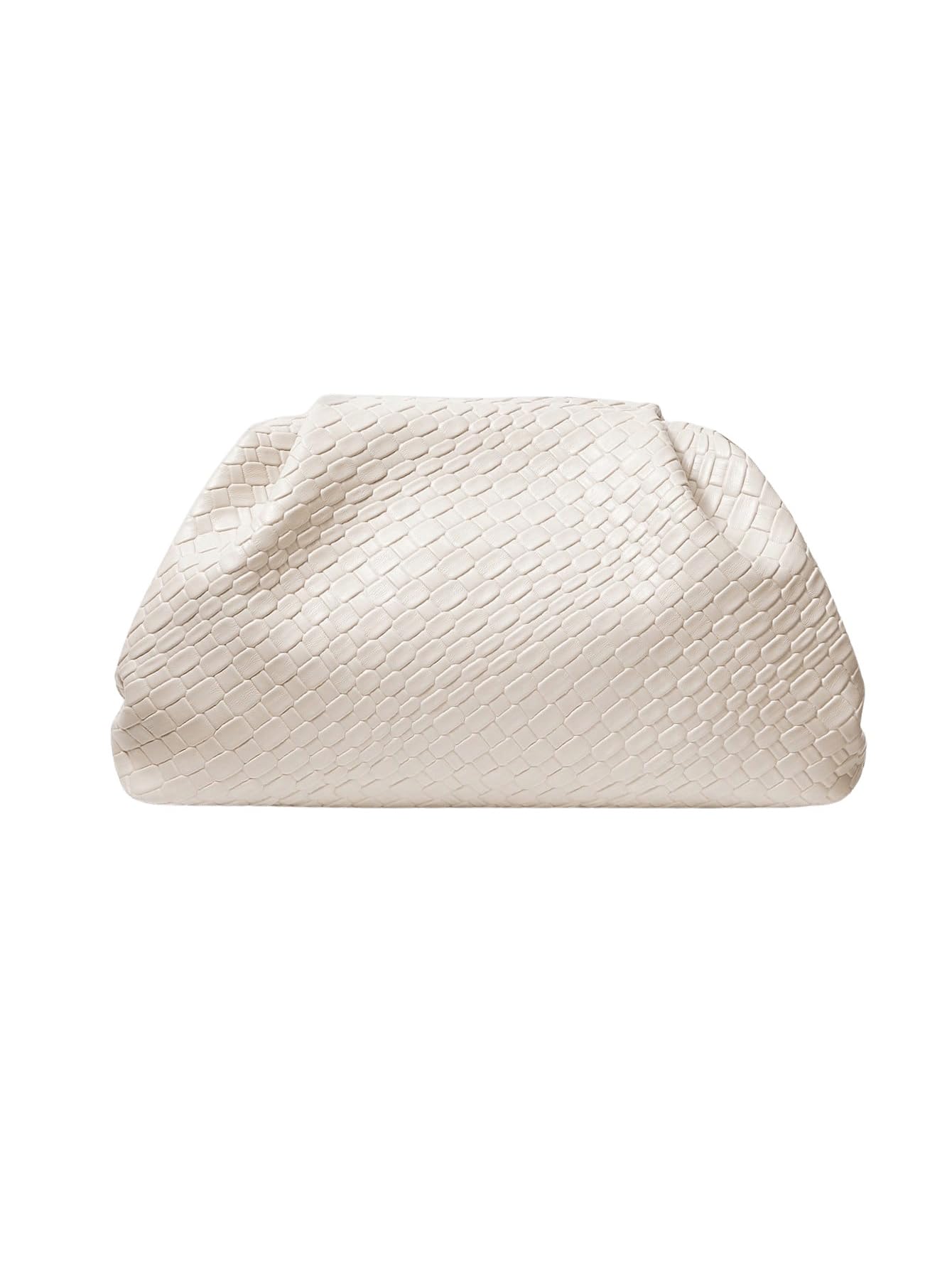 QWINEE Women's Woven Evening Bag Dumpling Clutch Purse No Strap Handbags Elegant Faux PU Leather Clutch Bag Apricot One-Size