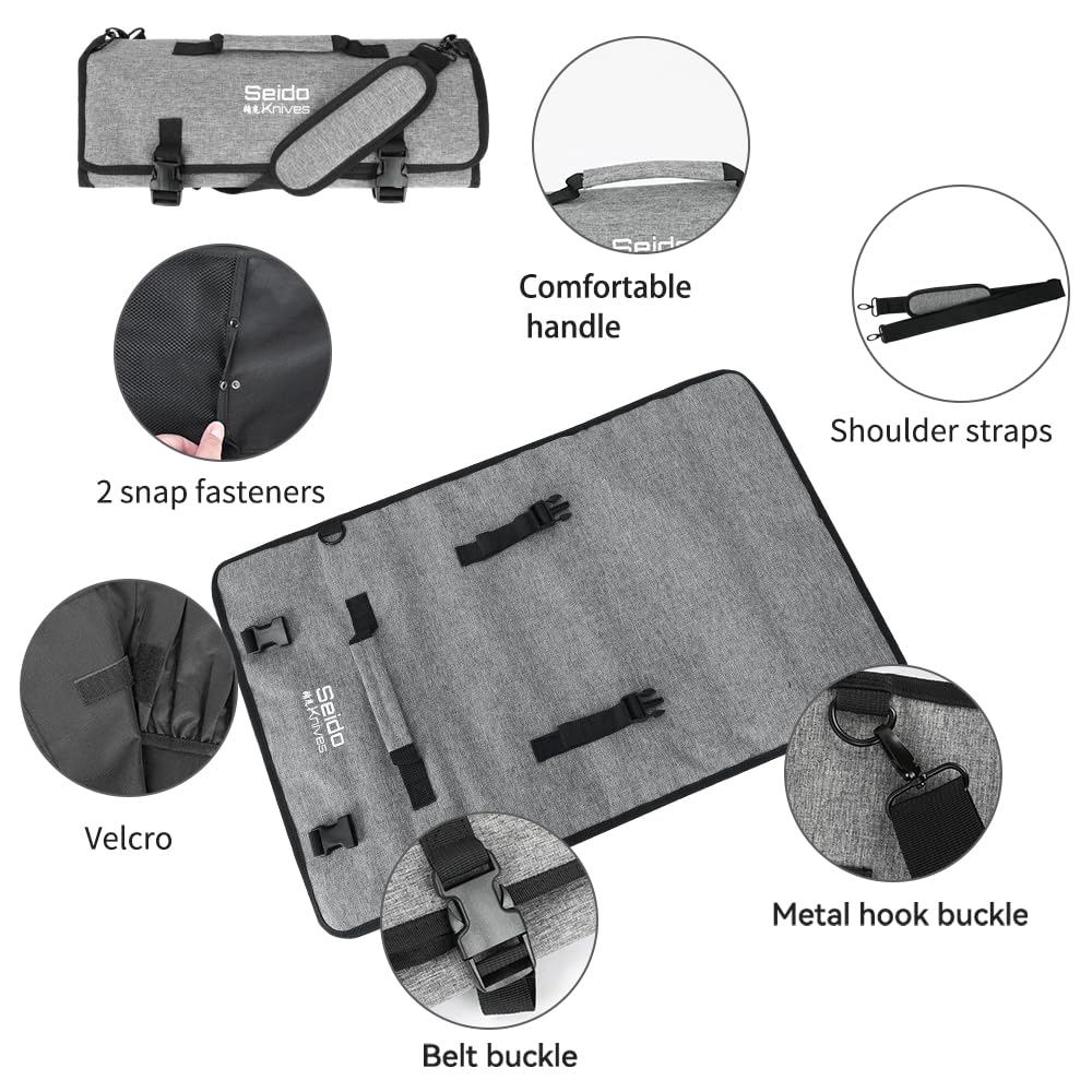 Seido Knives Chef's Knife Roll Bag (16 Slots), Waterproof Knife Storage Bag, Roll-up Knife Bag, Portable Knife Carrier, Travel Knife Bag | Culinary Knife Case for Chefs & Students