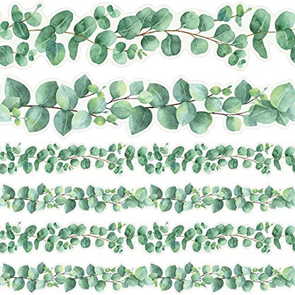 Eucalyptus Die-Cut Border Trim Bulletin Board Classroom Bulletin Wall Decor Greenery Trim Border Tropical Leaves Greenery Wall Decoration Green(78.7ft)