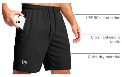 G Gradual Men's Athletic Running Shorts with Zipper Pockets Quick Dry 7"/ 5"/ 9" Workout Gym Shorts for Basketball Hiking(Black,9L)