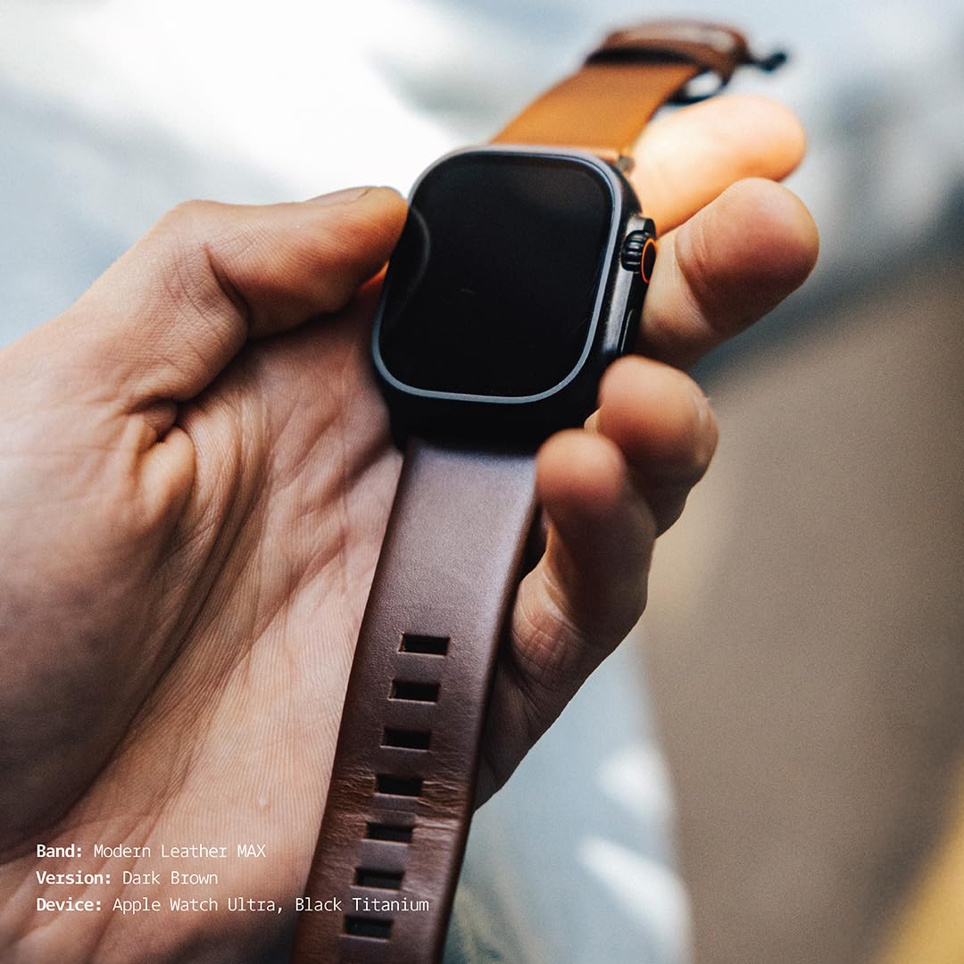 KORDIZ Modern Leather MAX Band for Apple Watch Series 11 10 9 8 7 6 5 & SE3 SE2 SE [46/45/44mm] – Premium Full-Grain Leather Strap for Men, Rugged Modern Design, Stainless Steel Buckle, Comfortable Everyday Fit – 26mm Wide Leather Band (46/45/44mm | Dark