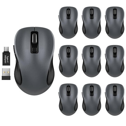 WisFox 2.4G Wireless Mouse for Laptop, Ergonomic Computer Mouse with USB Receiver and 3 Adjustable Levels, 6 Button Wireless Mice for Windows Mac PC Notebook (Grey)