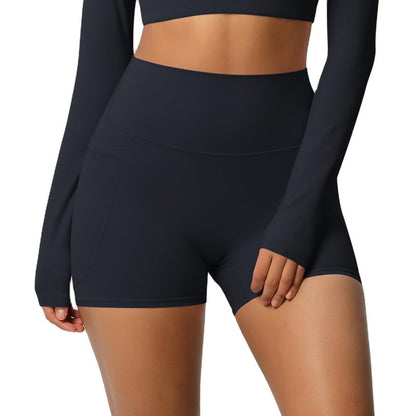 JUNMAO Women's High Waisted Yoga Shorts with Pockets - Buttery Soft Tummy Control Leggings, Breathable & Durable for Workout Black