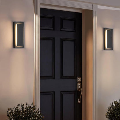 tewei Outdoor Wall Light Fixture & Indoor Wall Sconce Lighting 11.8''Mini Black Modern Rectangular Exterior Wall Sconce, 360° Beam Angle, 3000K Warm White Porch Light for Entrance, Hallway (1 Pack)