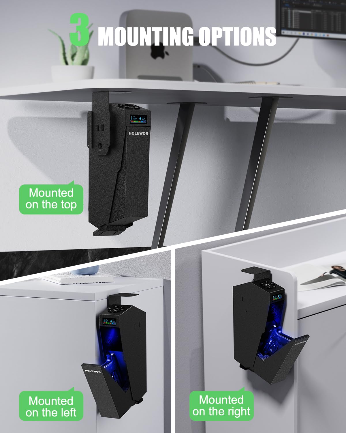 HOLEWOR Gun Safe, Biometric Pistol Safe Fingerprint Quick Access Drop Down Handgun Safe Single Mount Pistol Case for Desk Bedside Nightstand
