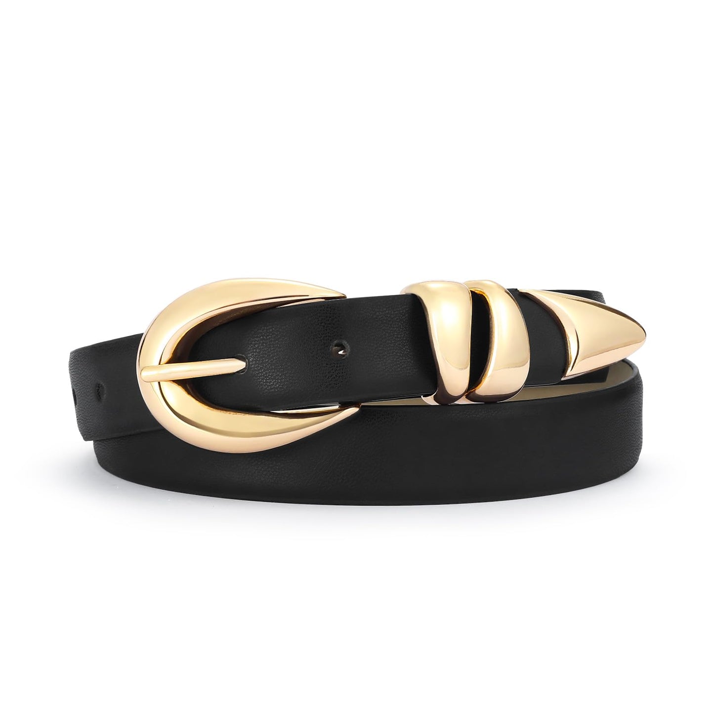 Hihope Womens Black Belt with Gold Buckle Faux Leather Belts for Women Ladies Belts for Jeans Dress Business Casual Outfits