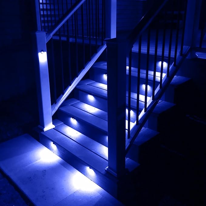 LED Stair Light Low Voltage Waterproof IP65 Outdoor 1-2/5" Recessed Wood LED Deck Lighting Yard Garden Patio Step Landscape Pathway Decor Lamp(1pcs,Blue)