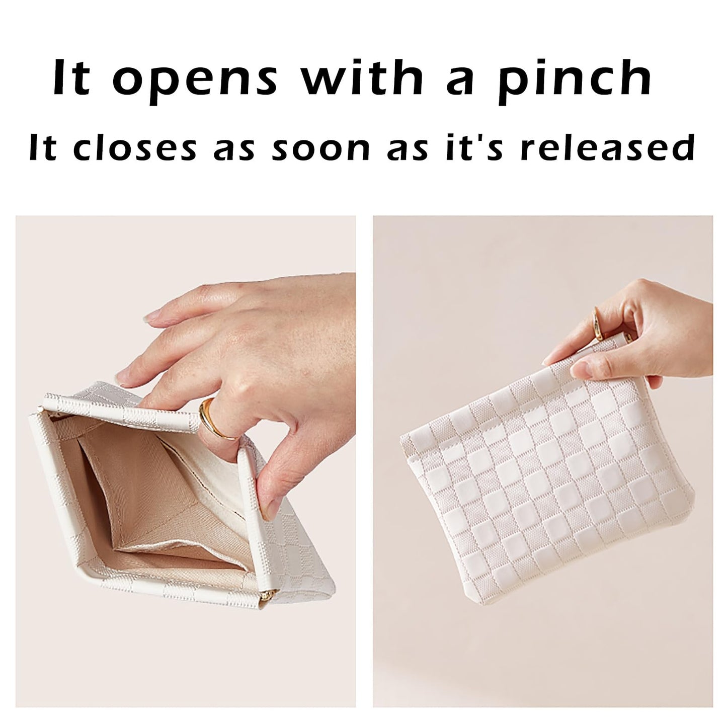 HIGH FIT Leather Pocket Cosmetic Bag for Purse,Coin Purse Lipstick Cosmetic Accessories Organizer, Travel Kit Storage Pouch,Waterproof Portable No Zipper Self-closing Small Makeup Pouch for Women