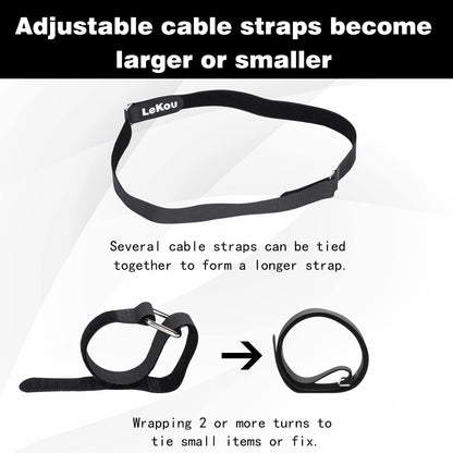 Lekou 35 Pack Cable Straps,8"-12"-18"-24"-30" Reusable Cable Ties, Hook and Loop with Metal Buckle, Fastening Securing for Cord Organizer Wire Management