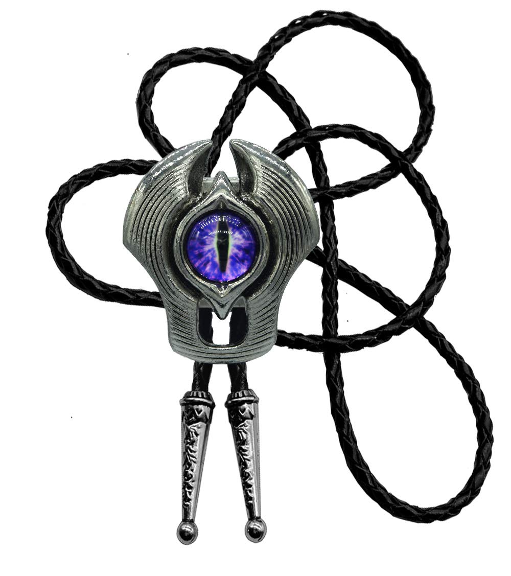 Moranse Bolo Tie Evil Eye Natural Gem Western Cowboy Style with Cowhide Rope Necktie(Purple)