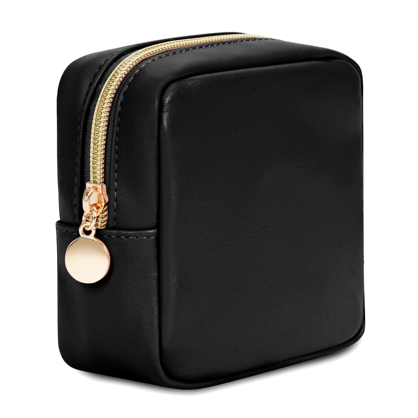 Wandering Nature Small Makeup Bag for Purse Mini Make up Pouch Cute Cosmetic Pouch for Women with Slip-in Pockets Eco Vegan Leather, Black