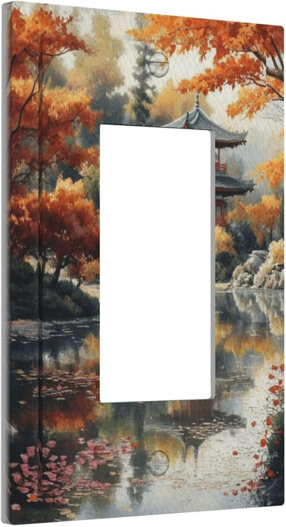 Decorative Art Light Switch Covers Lake & Pagoda in Fall 1 Gang Rocker Outlet Decorative Switch plate Faceplate GFCI Light Switch Covers for Home Decor