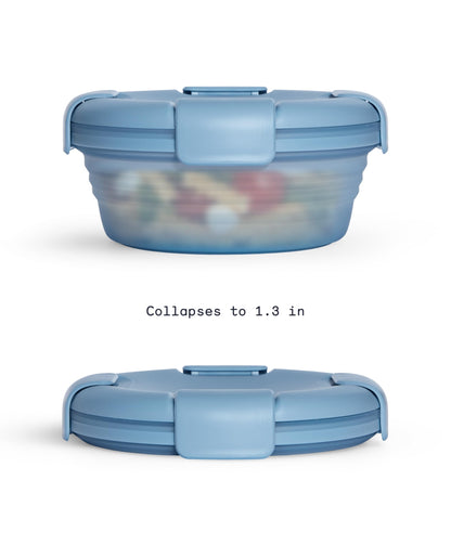 STOJO Collapsible Bowl - Translucent Denim Blue, 36oz - Reusable Silicone Bowl for Hot and Cold Food - Perfect for Travel, Meal Prep, To-Go Lunch, Camping & Hiking - Microwave & Dishwasher Safe
