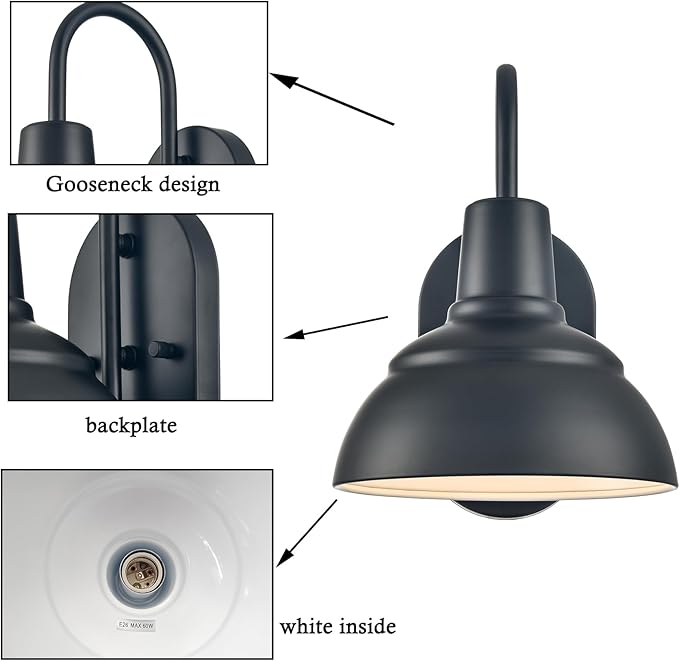 Moose Outdoor Porch Light Fixture Gooseneck Barn Light Outdoor Black Patio Light Exterior for Garage Porch