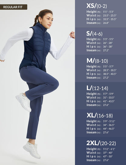 baleaf Women's Fleece Lined Pants Winter Warm Thermal Water Resistant High Waisted Travel Pants Thick Pants Work Golf Casual Navy Blue M