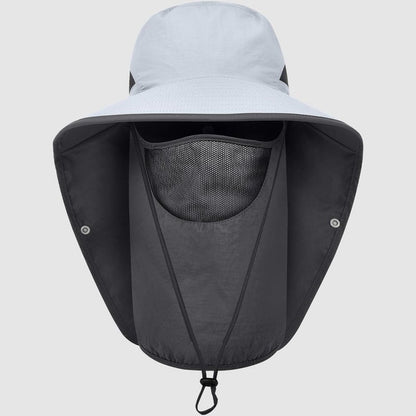 Womens Sun Hat Wide Brim UPF50+ Outdoor Sun Protection Ladies Fishing Hat with Neck Flap Detachable Face Cover (US, Alpha, One Size, Light Grey)