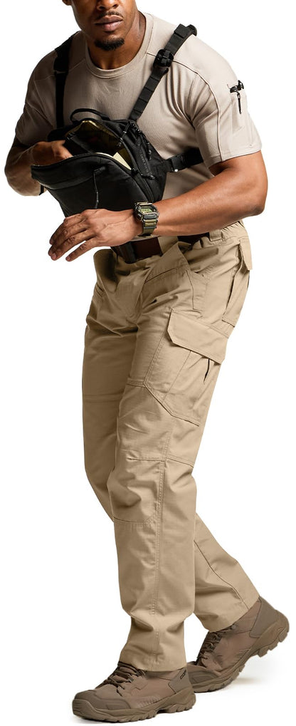 CQR Men's Tactical Pants, Water Resistant Ripstop Cargo Pants, Lightweight EDC Work Hiking Pants, Outdoor Apparel, Raider Khaki, 44W x 32L