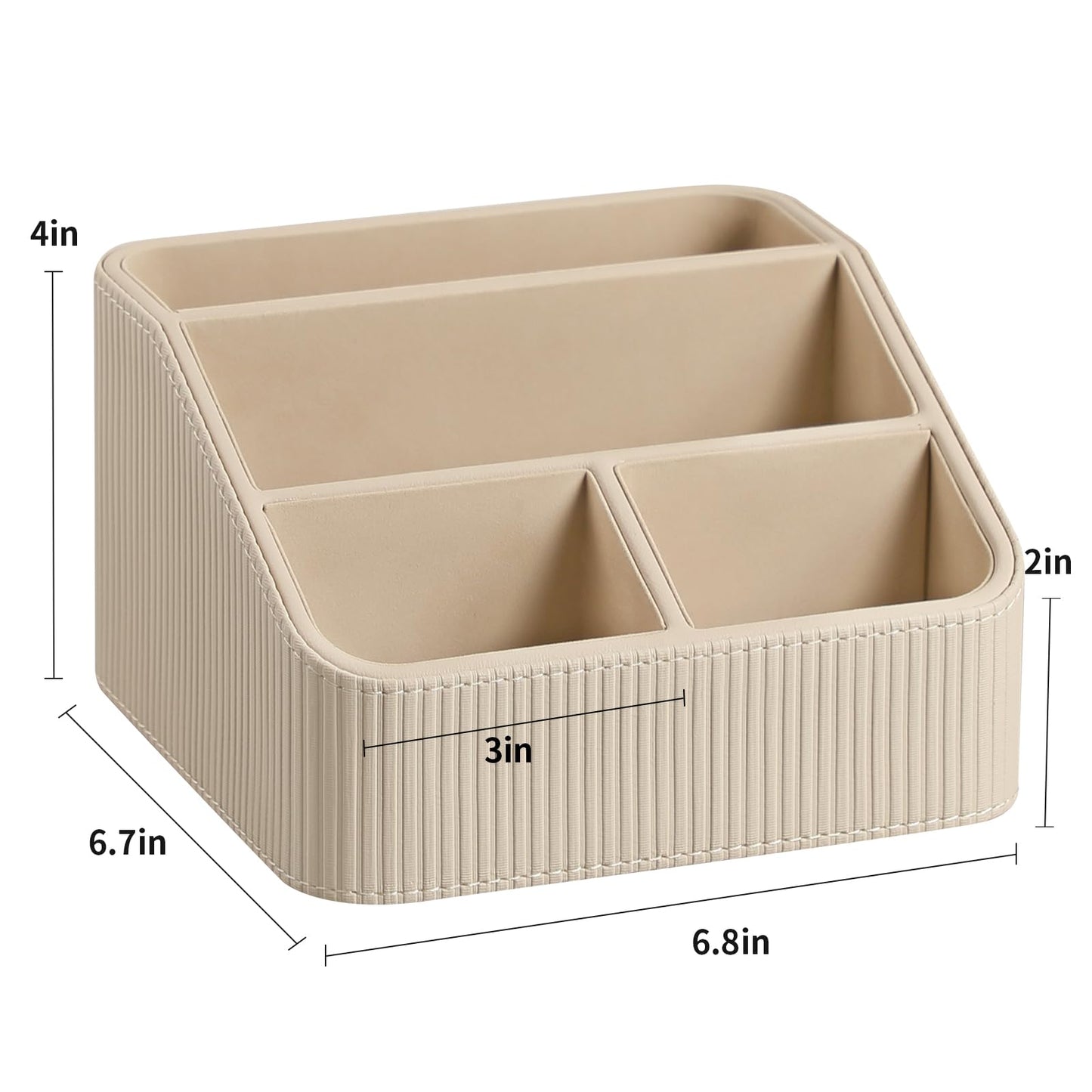 Cretkhp Remote Control Holder with 4 Compartments, PU Leather Small Nightstand Organizer for Home Desk Accessories Office Supplies, Multifunctional Stylish Small Bedside Desktop Organizers (Beige)