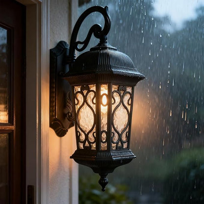 Outdoor Wall Light Fixture Black Exterior Wall Lantern 21" Waterproof Sconce Light Water Glass Shade for Porch Garage