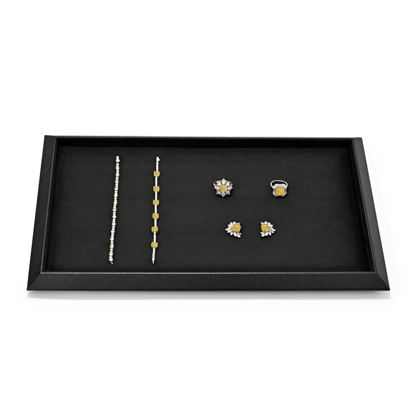 Oirlv Black Leather Jewelry Display Tray with Microfiber Lining, Premium Square Corner Organizer