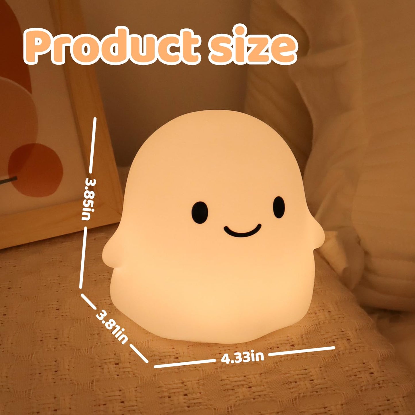 Rytinazzz Halloween Ghost Night Light, 50-Hour Battery & Pat Control, Cute Squishy Lamp for Kids Room Decor, USB Rechargeable with Timer, Cute Home Decor