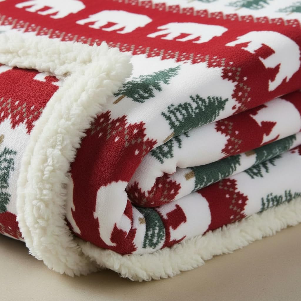 Eddie Bauer - Sherpa Throw Blanket for Couch 50x60 – Ultra Soft Reversible Fleece & Plush Sherpa Blanket, Warm Cozy Bear & Pine Cabin Throw for Sofa, Bed, Living Room Decor