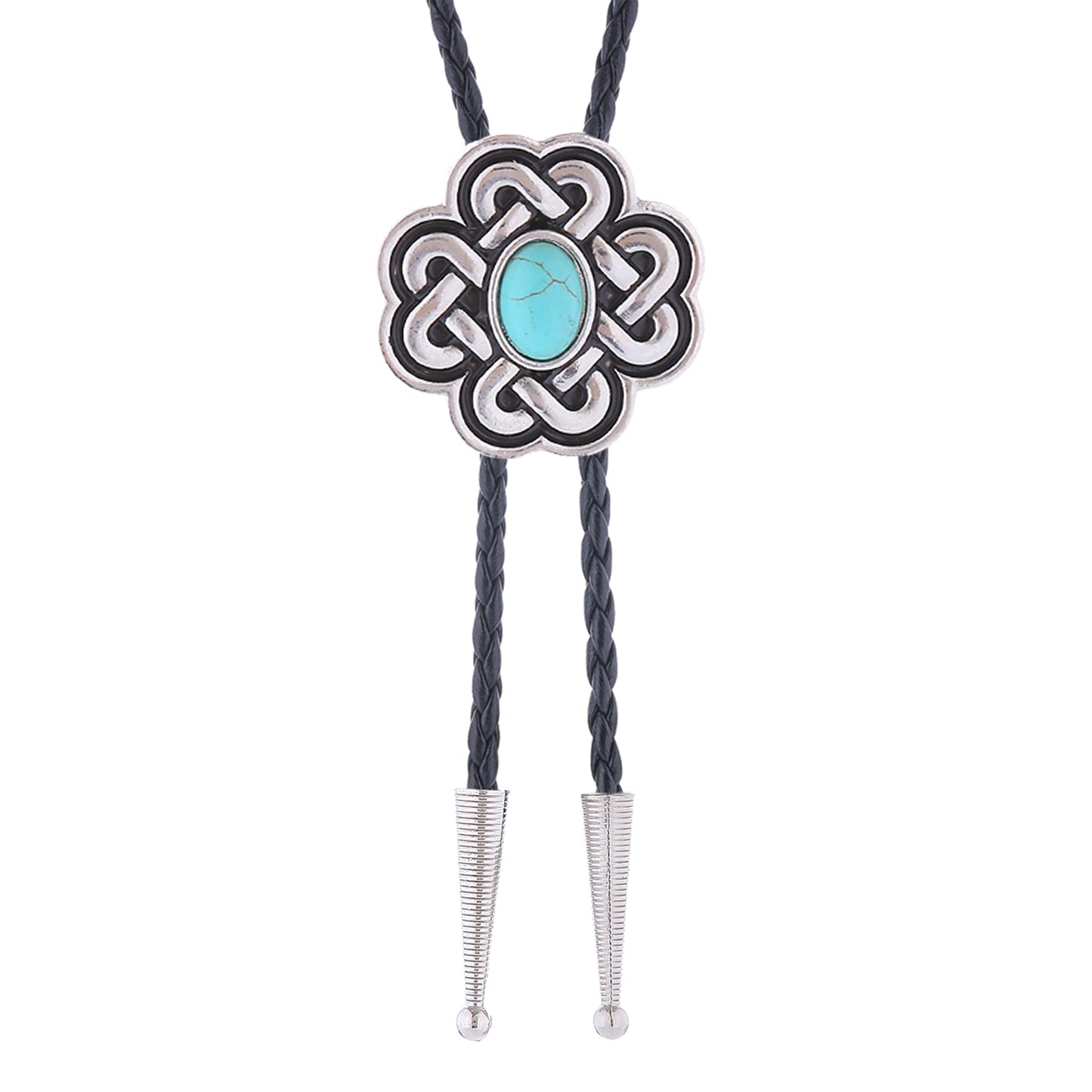 Bjesinmo Western Bolo Tie for Men Vintage Turquoise Bolo Tie Flower Women Rodeo Cowboy Leather Necktie Accessories