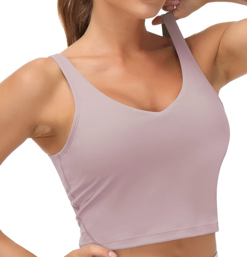 Women’s Longline Sports Bra Wirefree Padded Medium Support Yoga Bras Gym Running Workout Tank Tops(Light Purple, Small)