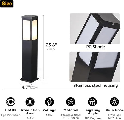 Outdoor Landscape Path Light E26 Bollard Lighting Fixture IP54 Waterproof Pathway Light with Stainless Steel Garden Floor Lamp Outdoor Walkway Lights for Lawn Courtyard Driveway Decoration