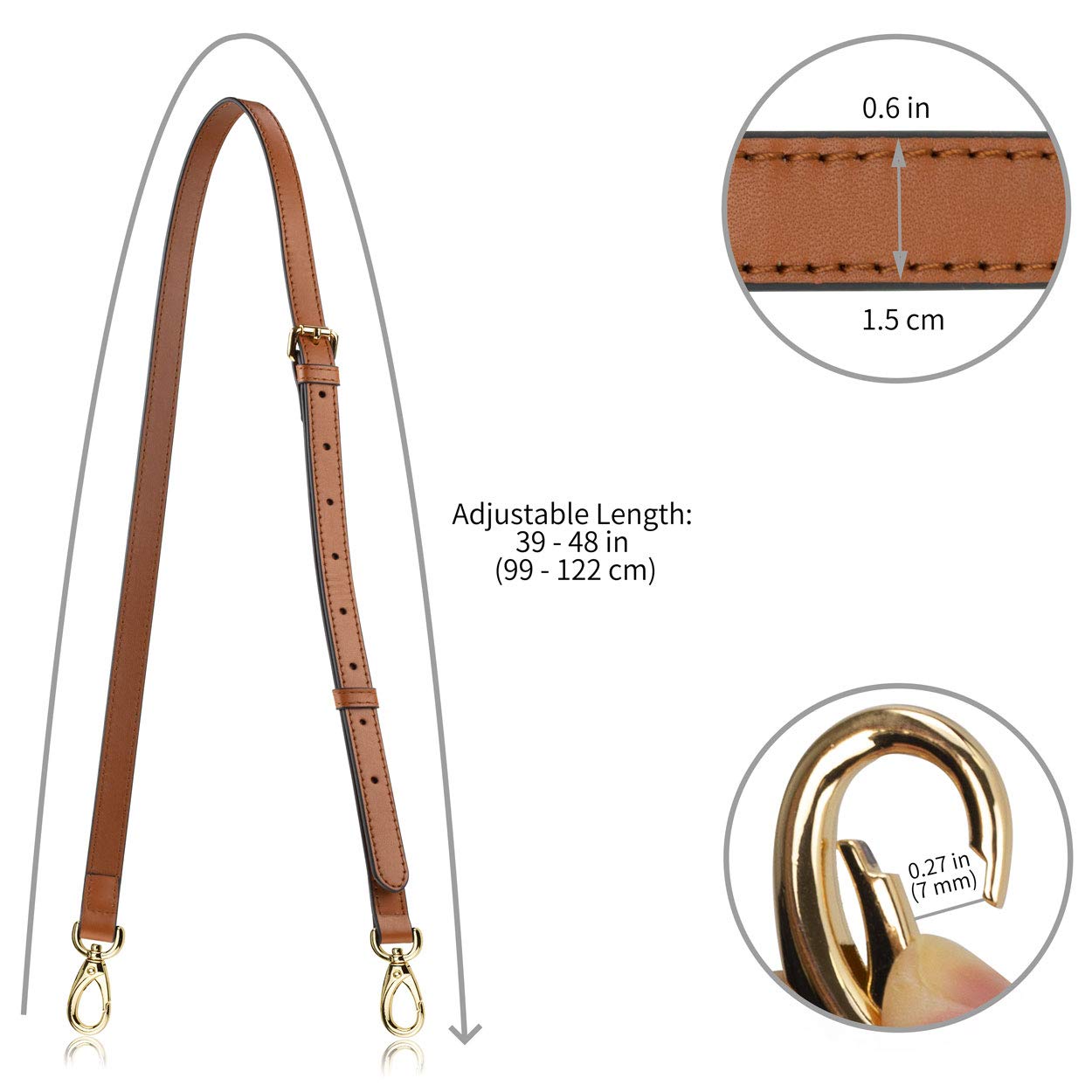Allzedream Genuine Leather Purse Strap Replacement Crossbody Handbag Long Adjustable (Brown)