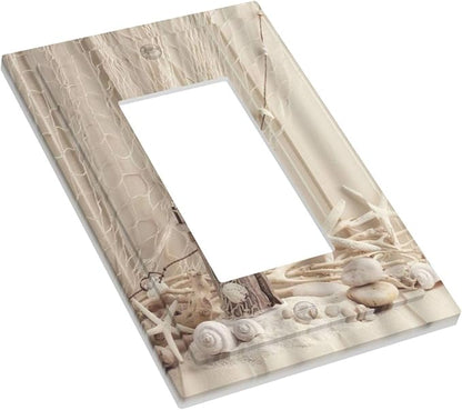 Nautical Coastal Single Rocker Light Switch Covers Seashell Fishing Net Ocean Lighthouse Starfish 1 Gang Outlet Cover Wall Plate Decorative GFCI Switchplate Faceplate Beach Theme Decor