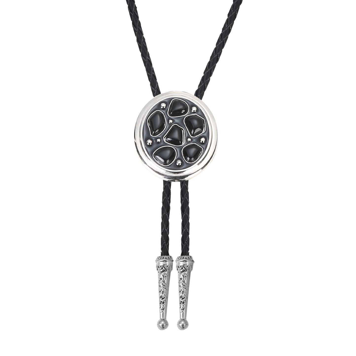 Btilasif Bolo Ties Western Cowboy with Black Agate Stone Leather Necktie Bola Tie for Men Women